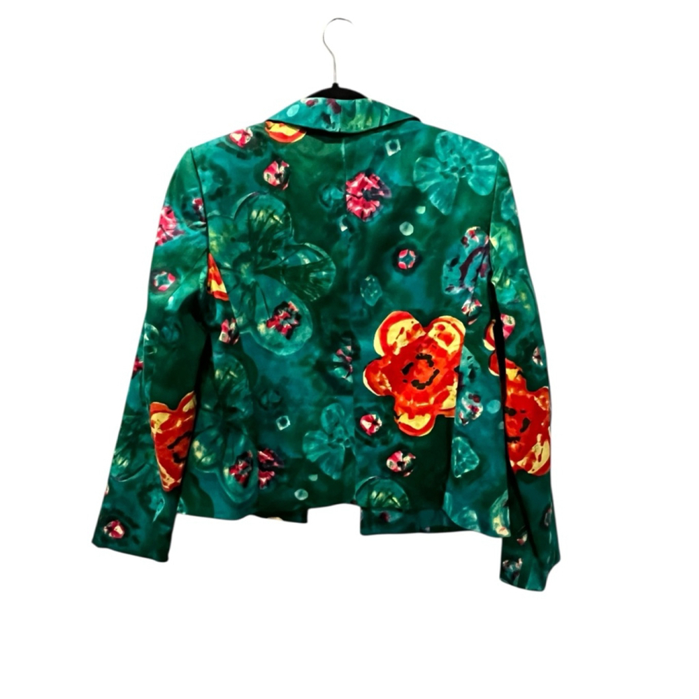 Harve Benard Teal Floral Satin Blazer with Orange & Pink Accents - Picture 6 of 8